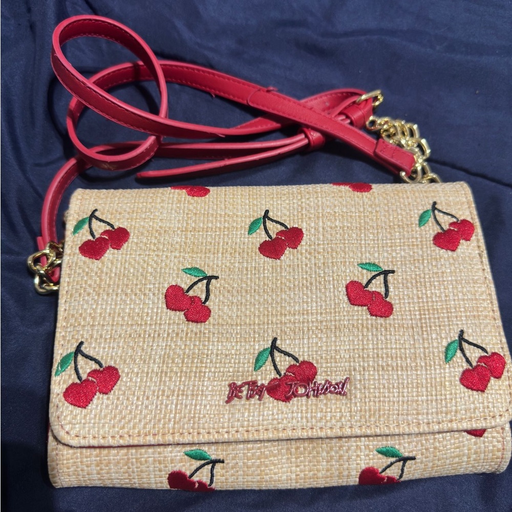 Cherry Embroidered Beige Crossbody Bag